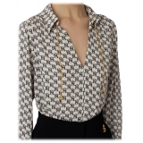 Elisabetta Franchi - Logo Blouse with Chain - White/Black - Shirt - Made in Italy - Luxury Exclusive Collection