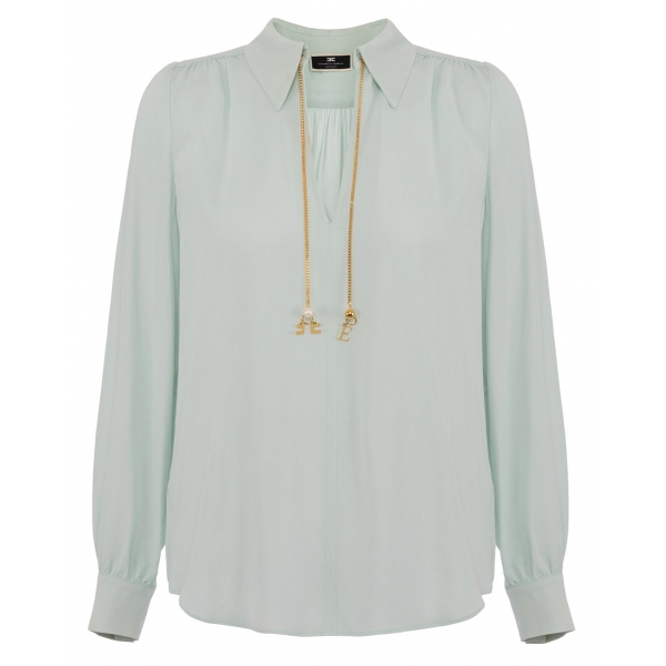 Elisabetta Franchi - Blouse with Chain Detail - Light Blue - Shirt - Made in Italy - Luxury Exclusive Collection