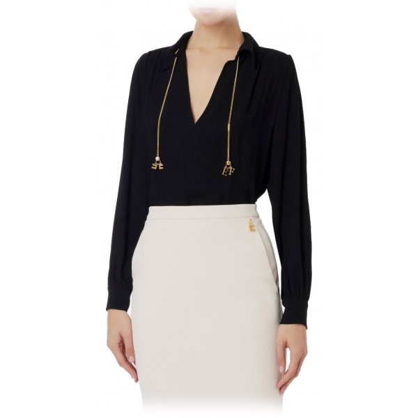 Elisabetta Franchi - Blouse with Chain Detail - Black - Shirt - Made in Italy - Luxury Exclusive Collection