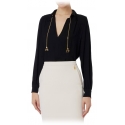 Elisabetta Franchi - Blouse with Chain Detail - Black - Shirt - Made in Italy - Luxury Exclusive Collection