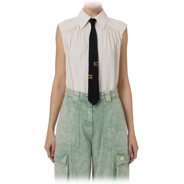 Elisabetta Franchi - Sleeveless Blouse with Tie - Light Blue - Shirt - Made in Italy - Luxury Exclusive Collection