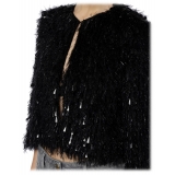 Elisabetta Franchi - Short Jacket with Fringes and Sequins - Black - Jacket - Made in Italy - Luxury Exclusive Collection