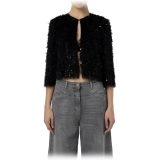 Elisabetta Franchi - Short Jacket with Fringes and Sequins - Black - Jacket - Made in Italy - Luxury Exclusive Collection