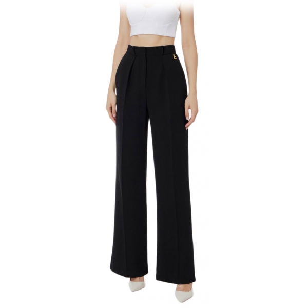 Elisabetta Franchi - Palazzo Trousers with Pences - Black - Trousers - Made in Italy - Luxury Exclusive Collection