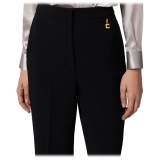 Elisabetta Franchi - Pantalone a Gamba Ampia con Cinturino - Nero - Pantaloni - Made in Italy - Luxury Exclusive Collection