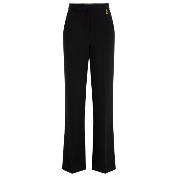 Elisabetta Franchi - Pantalone a Gamba Ampia con Cinturino - Nero - Pantaloni - Made in Italy - Luxury Exclusive Collection