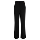 Elisabetta Franchi - Pantalone a Gamba Ampia con Cinturino - Nero - Pantaloni - Made in Italy - Luxury Exclusive Collection