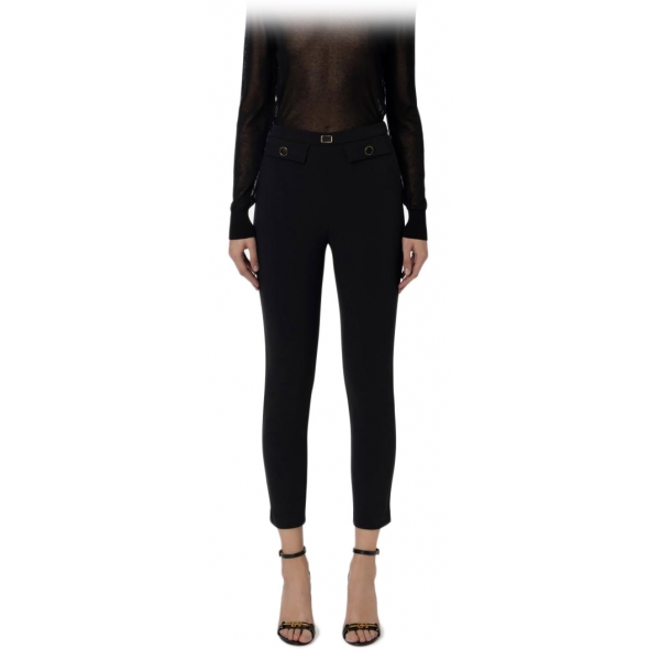 Elisabetta Franchi - Slim Trousers with Strap - Black - Trousers - Made in Italy - Luxury Exclusive Collection