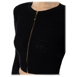 Elisabetta Franchi - Perforated Knitted Cardigan with Logos - Black - Pullover - Made in Italy - Luxury Exclusive Collection