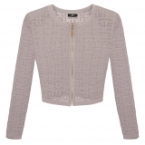 Elisabetta Franchi - Perforated Knitted Cardigan with Logos - Grey - Pullover - Made in Italy - Luxury Exclusive Collection