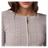 Elisabetta Franchi - Perforated Knitted Cardigan with Logos - Grey - Pullover - Made in Italy - Luxury Exclusive Collection