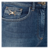 Elisabetta Franchi - Jeans a Palazzo in Tela Leggera - Blu - Pantaloni - Made in Italy - Luxury Exclusive Collection