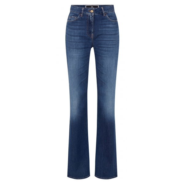 Elisabetta Franchi - Jeans Gamba Larga in Tela Leggera - Blu - Pantaloni - Made in Italy - Luxury Exclusive Collection