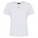 Elisabetta Franchi - T-Shirt with Metal Logo Application - White - T-Shirt - Made in Italy - Luxury Exclusive Collection