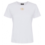 Elisabetta Franchi - T-Shirt with Metal Logo Application - White - T-Shirt - Made in Italy - Luxury Exclusive Collection