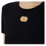 Elisabetta Franchi - T-Shirt con Applicazione Logo Metallico - Nero - T-Shirt - Made in Italy - Luxury Exclusive Collection