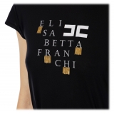 Elisabetta Franchi - T-Shirt con Loghi e Applicazioni Catene - Nero - T-Shirt - Made in Italy - Luxury Exclusive Collection