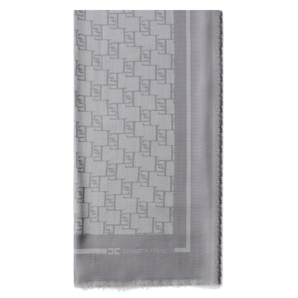 Elisabetta Franchi - Logo Patterned Square Scarf - Grey - Scarf - Made in Italy - Luxury Exclusive Collection