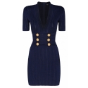 Balmain - Mini Abito in Maglia a Coste - Blu Navy - Balmain Exclusive Luxury Collection