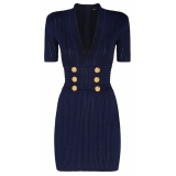 Balmain - Mini Abito in Maglia a Coste - Blu Navy - Balmain Exclusive Luxury Collection