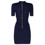 Balmain - Mini Abito in Maglia a Coste - Blu Navy - Balmain Exclusive Luxury Collection