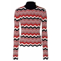 Balmain - Maglione in Lana Vergine a Zig Zag - Rosso Bianco Nero - Balmain Exclusive Luxury Collection