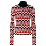 Balmain - Maglione in Lana Vergine a Zig Zag - Rosso Bianco Nero - Balmain Exclusive Luxury Collection