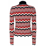 Balmain - Maglione in Lana Vergine a Zig Zag - Rosso Bianco Nero - Balmain Exclusive Luxury Collection