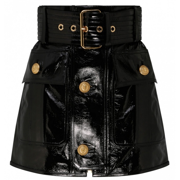 Balmain - Belted Leather Miniskirt - Black - Balmain Exclusive Luxury Collection