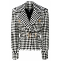 Balmain - Giacca in Tweed di Lana Vergine con Cintura - Nero Bianco - Balmain Exclusive Luxury Collection