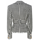 Balmain - Virgin Wool Tweed Belted Jacket - Black White - Balmain Exclusive Luxury Collection