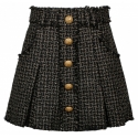 Balmain - Minigonna Plissettata in Tweed - Nero Oro - Balmain Exclusive Luxury Collection