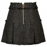 Balmain - Minigonna Plissettata in Tweed - Nero Oro - Balmain Exclusive Luxury Collection