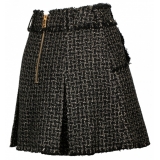 Balmain - Minigonna Plissettata in Tweed - Nero Oro - Balmain Exclusive Luxury Collection