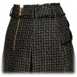 Balmain - Minigonna Plissettata in Tweed - Nero Oro - Balmain Exclusive Luxury Collection