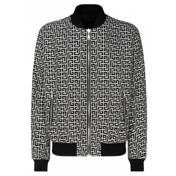 Balmain - Cotton Monogram Pattern Reversible Bomber Jacket - Black White - Balmain Exclusive Luxury Collection