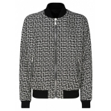 Balmain - Cotton Monogram Pattern Reversible Bomber Jacket - Black White - Balmain Exclusive Luxury Collection