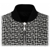 Balmain - Cotton Monogram Pattern Reversible Bomber Jacket - Black White - Balmain Exclusive Luxury Collection