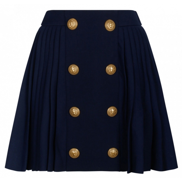 Balmain - Minigonna Plissettata in Lana - Blu Navy - Balmain Exclusive Luxury Collection