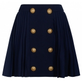 Balmain - Wool Pleated Miniskirt - Navy Blue - Balmain Exclusive Luxury Collection