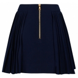 Balmain - Minigonna Plissettata in Lana - Blu Navy - Balmain Exclusive Luxury Collection