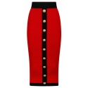 Balmain - Buttoned Knit Midi Skirt - Red Black - Balmain Exclusive Luxury Collection