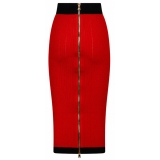 Balmain - Buttoned Knit Midi Skirt - Red Black - Balmain Exclusive Luxury Collection