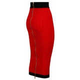 Balmain - Buttoned Knit Midi Skirt - Red Black - Balmain Exclusive Luxury Collection