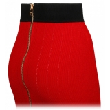 Balmain - Buttoned Knit Midi Skirt - Red Black - Balmain Exclusive Luxury Collection