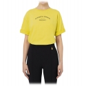 Elisabetta Franchi - T-Shirt with Logo and Metallic Details - Yellow - T-Shirt - Made in Italy - Luxury Exclusive Collection