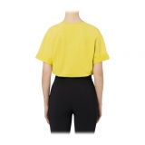 Elisabetta Franchi - T-Shirt with Logo and Metallic Details - Yellow - T-Shirt - Made in Italy - Luxury Exclusive Collection