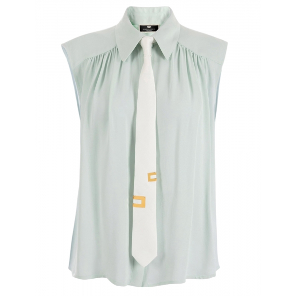 Elisabetta Franchi - Sleeveless Blouse with Tie - Aqua Green - Shirt - Made in Italy - Luxury Exclusive Collection