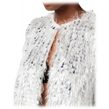 Elisabetta Franchi - Short Jacket with Fringes and Sequins - Silver - Jacket - Made in Italy - Luxury Exclusive Collection