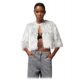 Elisabetta Franchi - Short Jacket with Fringes and Sequins - Silver - Jacket - Made in Italy - Luxury Exclusive Collection